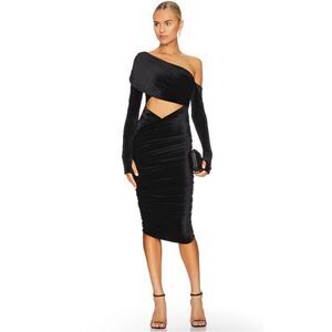 H:ours Zenaida Midi Velvet Dress in Black Size Large